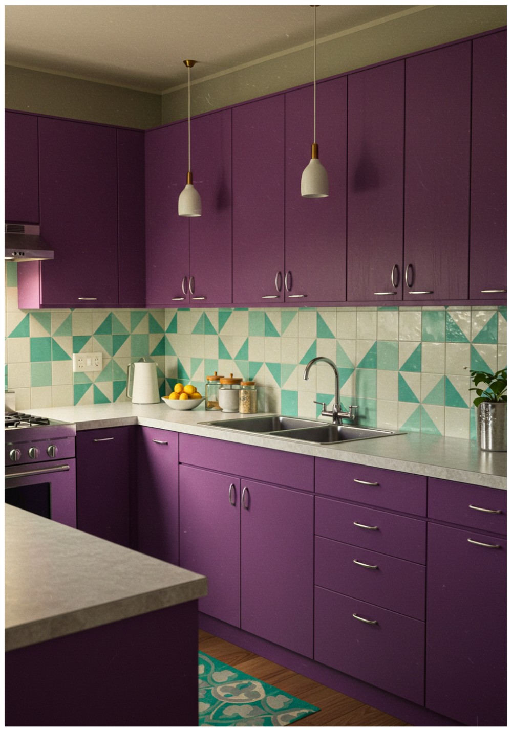 Midcentury Modern Plum Kitchen Cabinets