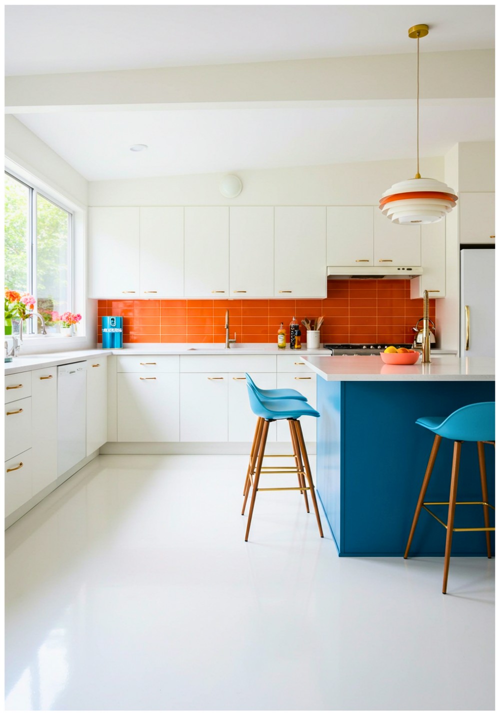 Midcentury Modern White Floor Kitchen