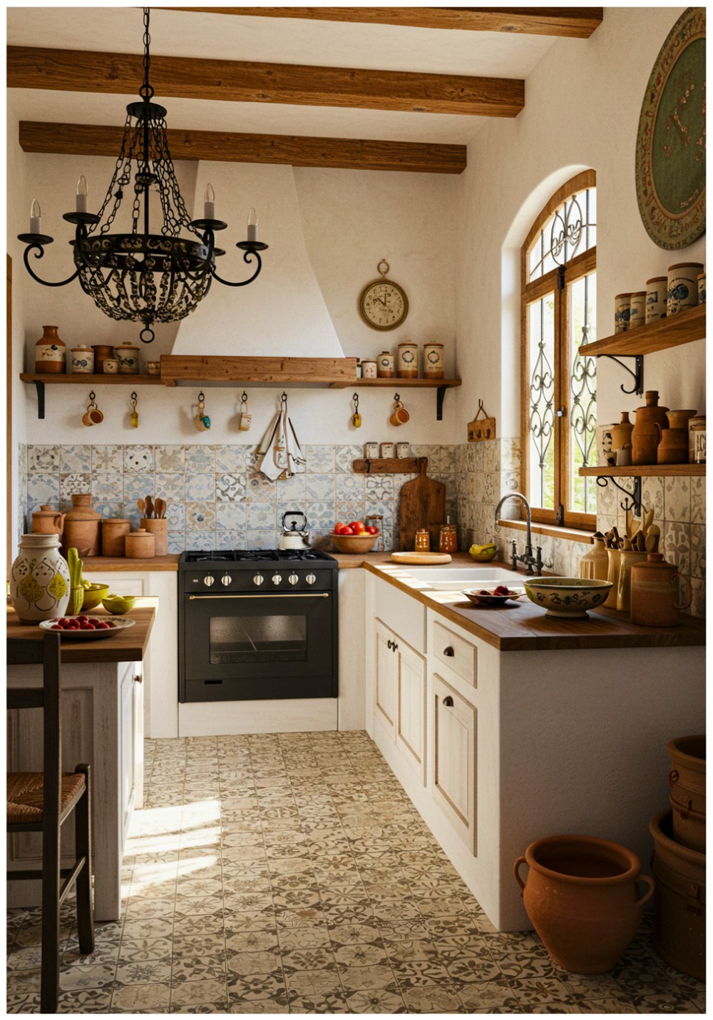 Mediterranean White Floor Kitchen