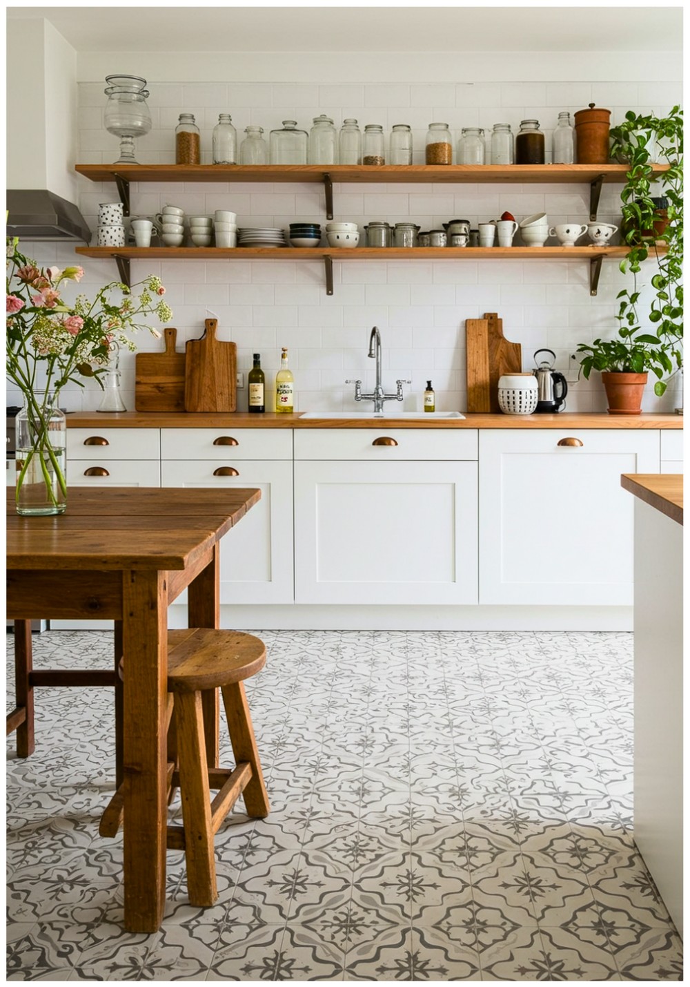 Bohemian White Floor Kitchen