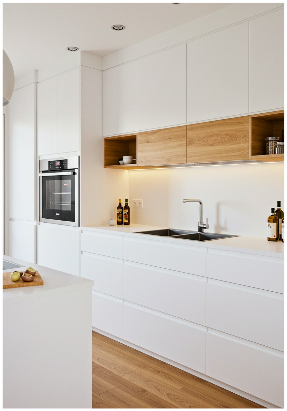 Minimalist White and Timber Kitchen