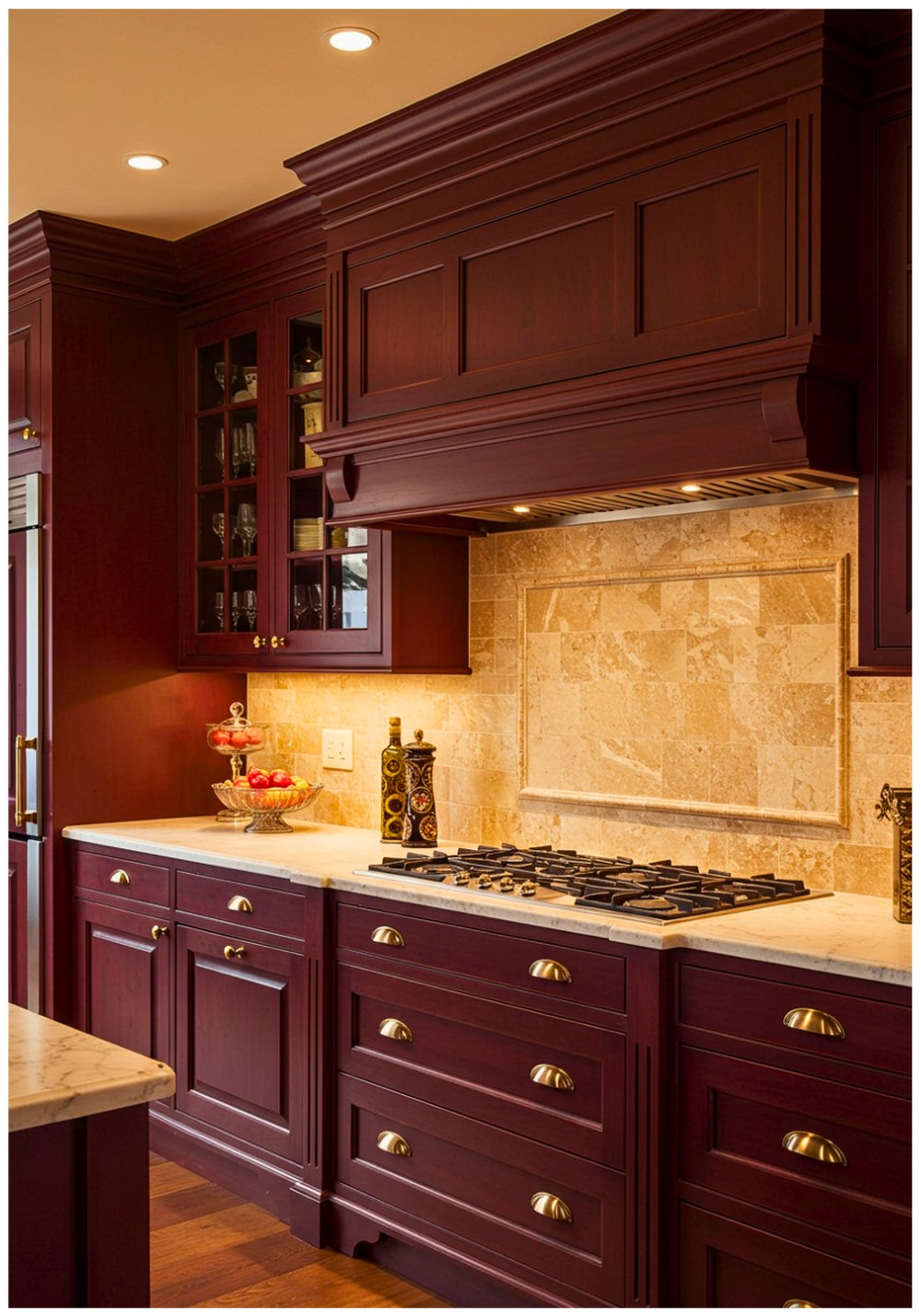 Traditional Burgundy Kitchen Cabinets