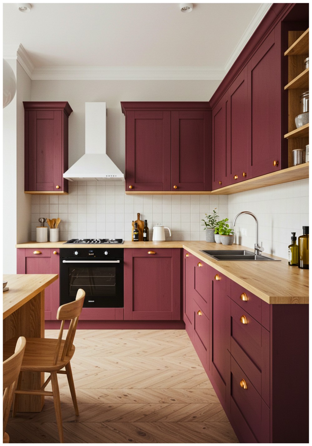 Scandinavian Burgundy Kitchen Cabinets