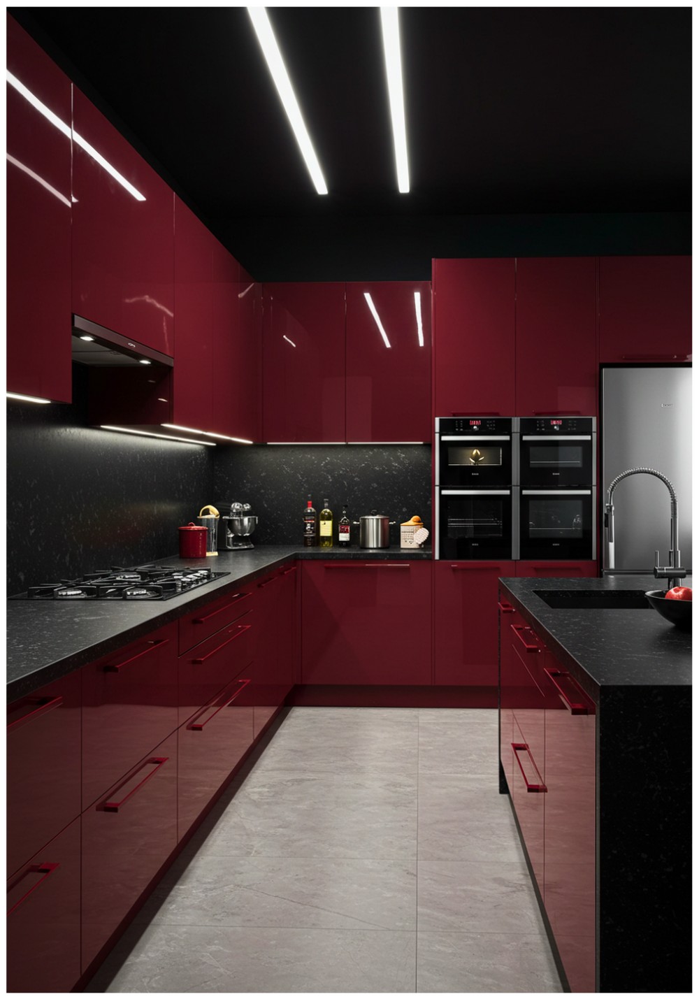 Modern Burgundy Kitchen Cabinets