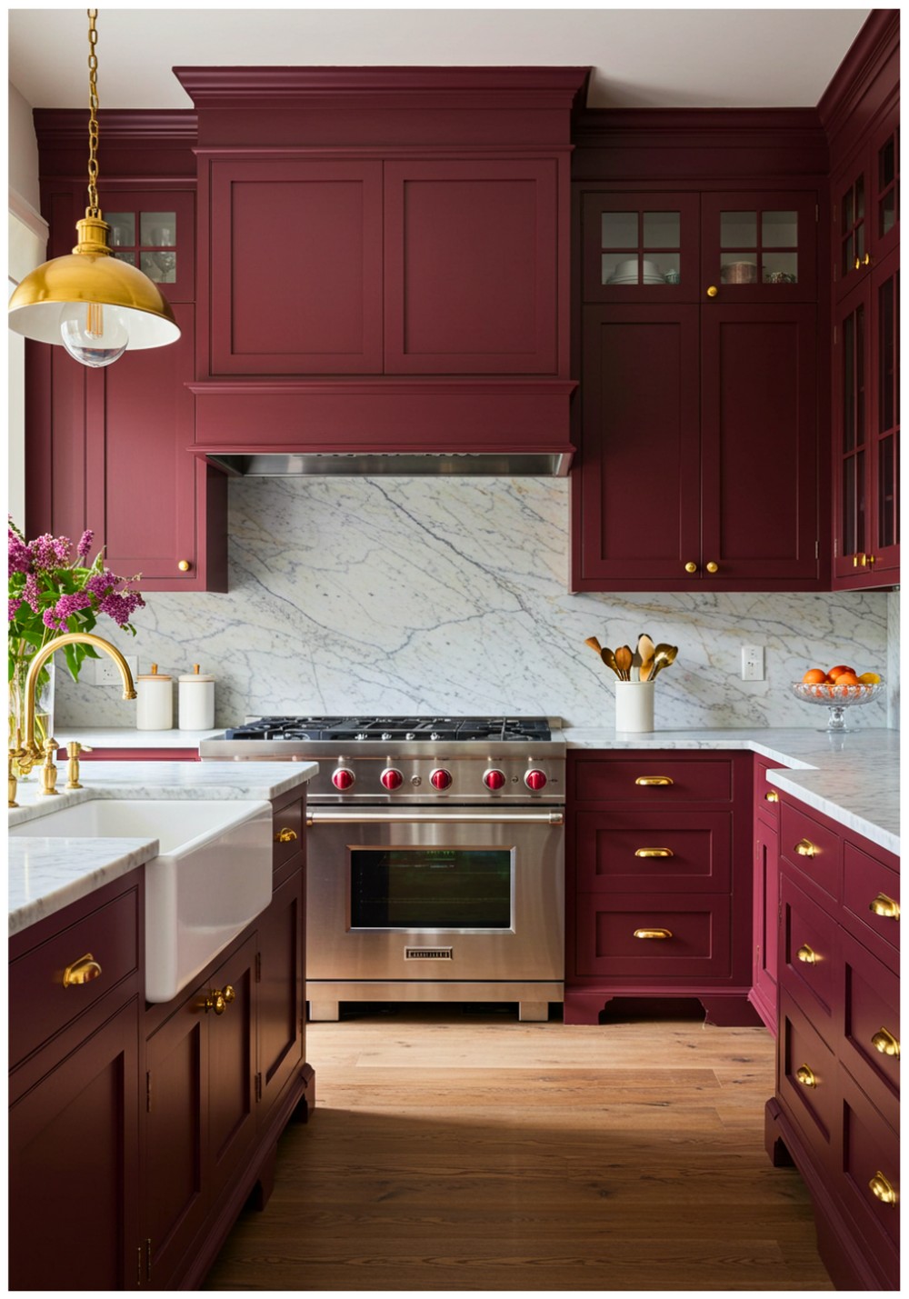 Transitional Burgundy Kitchen