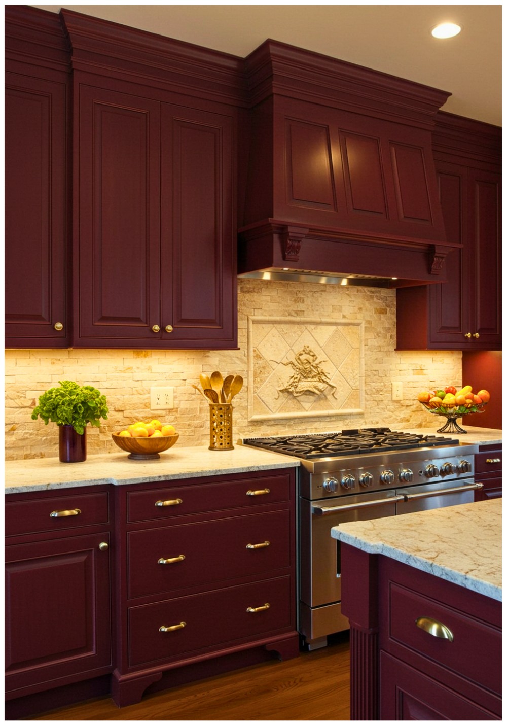 Traditional Burgundy Kitchen