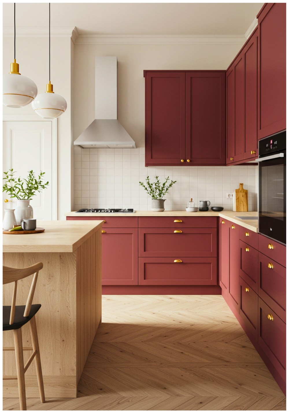 Scandinavian Burgundy Kitchen