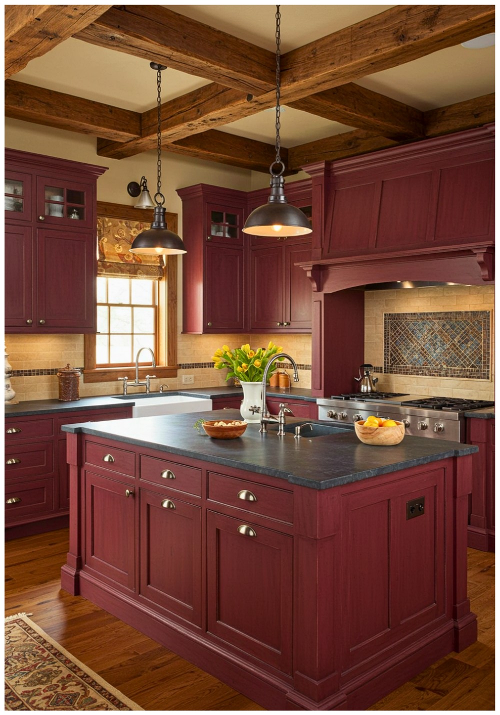 Rustic Burgundy Kitchen