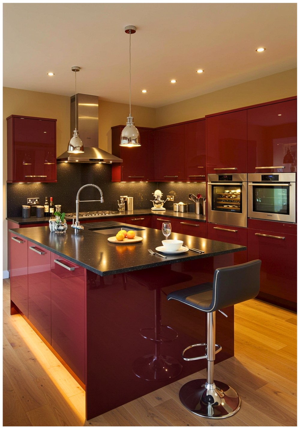 Modern Burgundy Kitchen