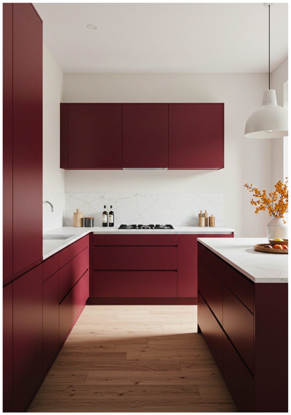 Minimalist Burgundy Kitchen