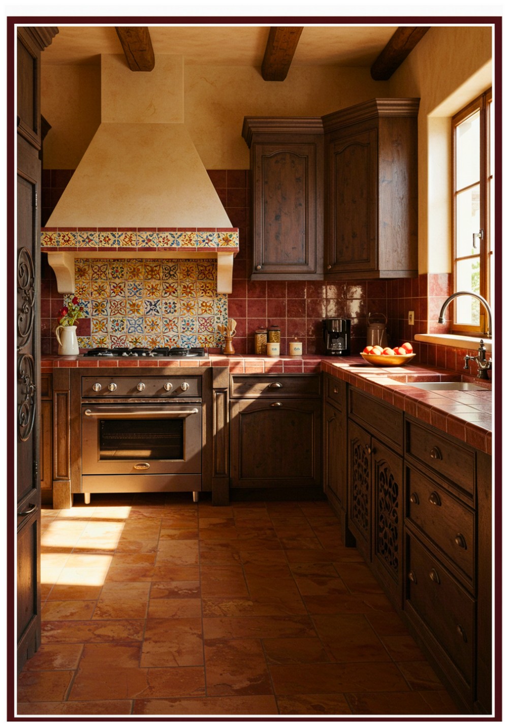Mediterranean Burgundy Kitchen