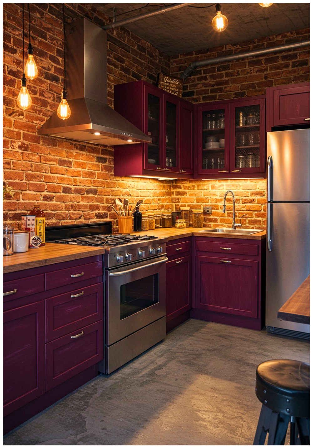 Industrial Burgundy Kitchen