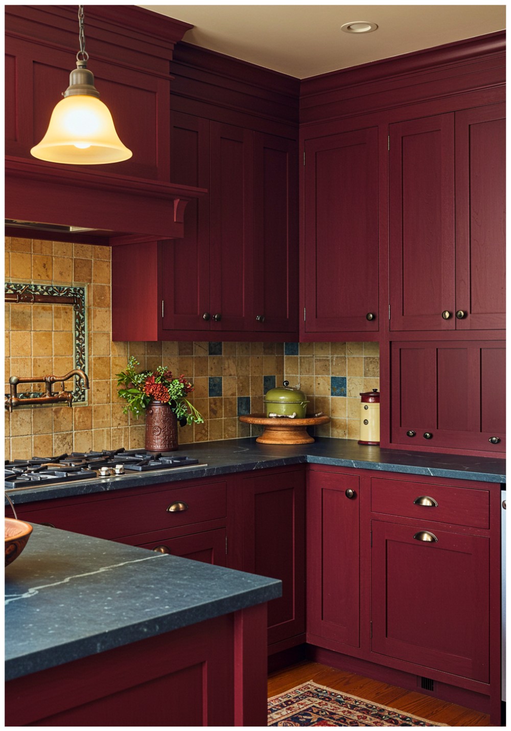 Craftsman Burgundy Kitchen