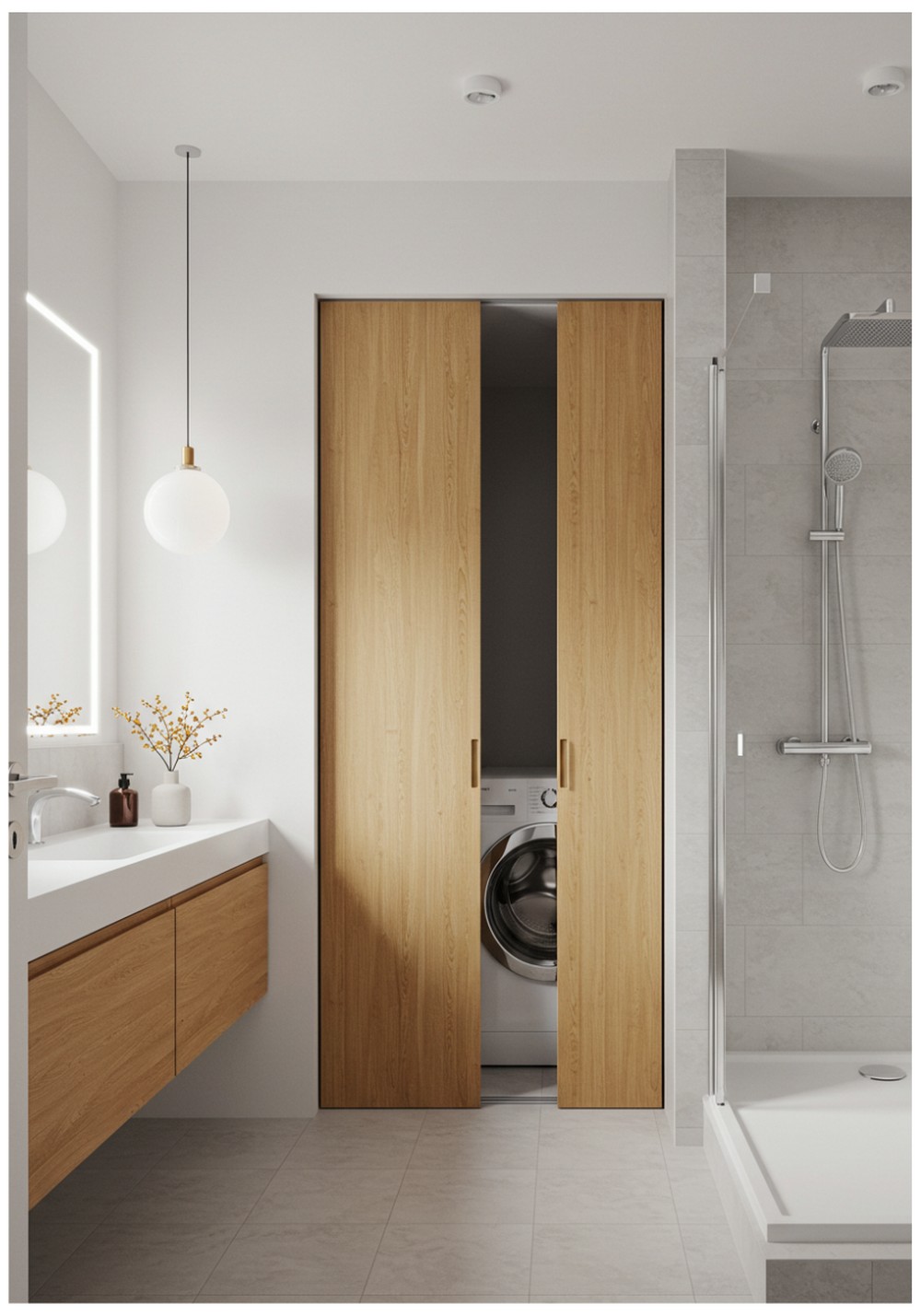 Hidden Washer Behind Sliding Bamboo Panels