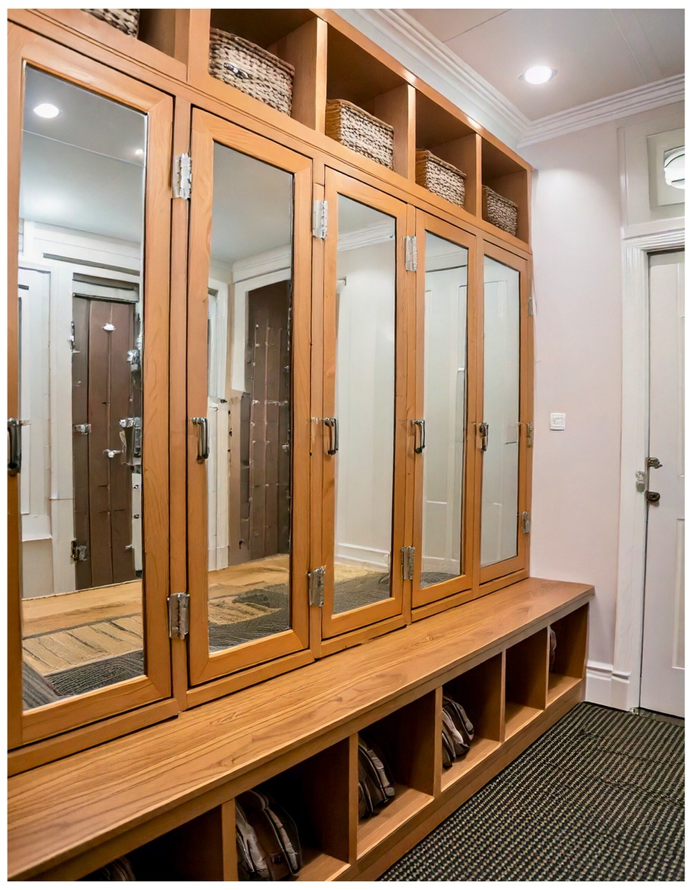 Mudroom Lockers with Mirrored Doors