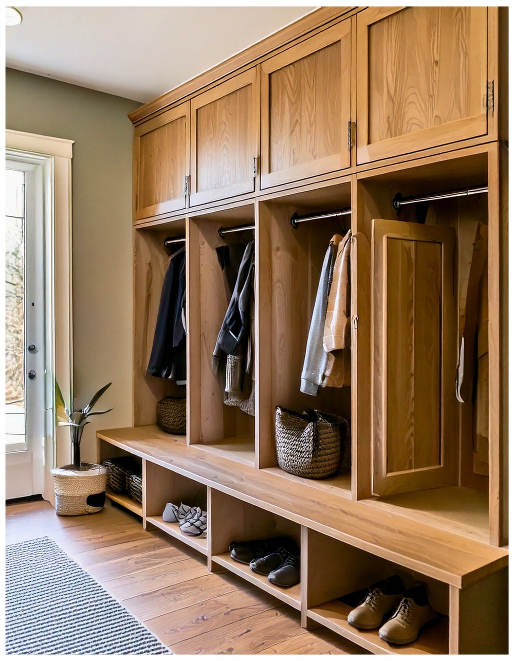 Custom Built-In Mudroom Lockers with Sleek Paneled Doors