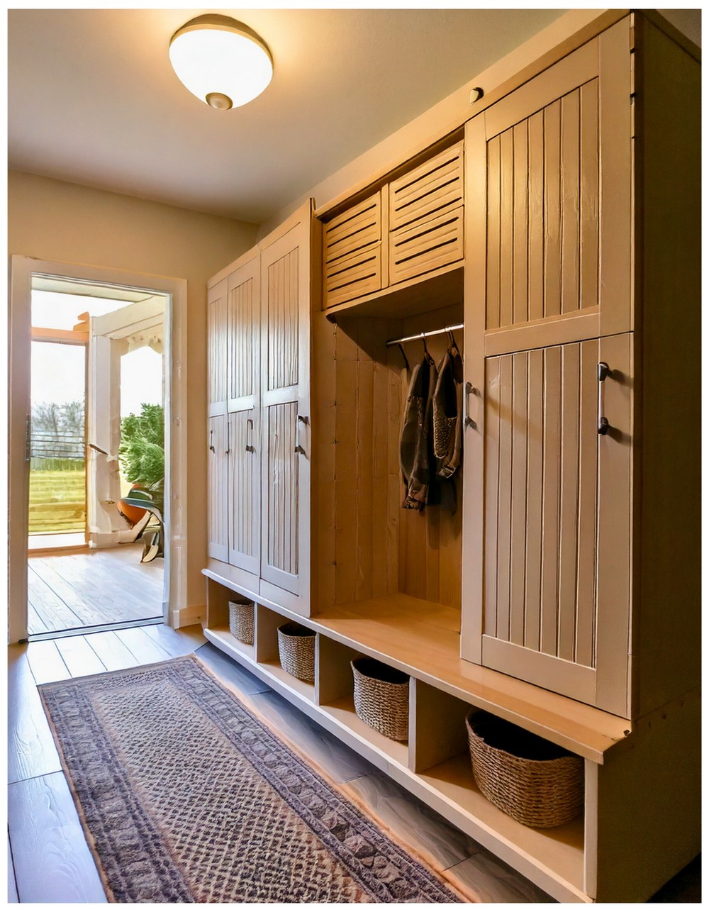 Compact Mudroom Lockers with Sliding Doors