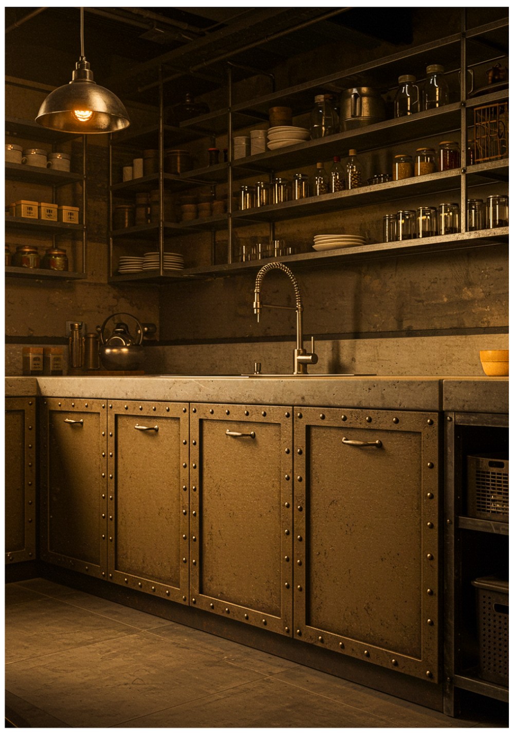 Industrial Sand Kitchen Cabinets