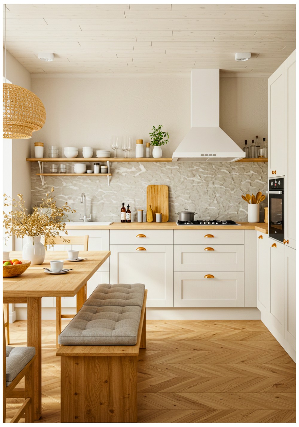 Scandinavian Stone Backsplash Kitchen