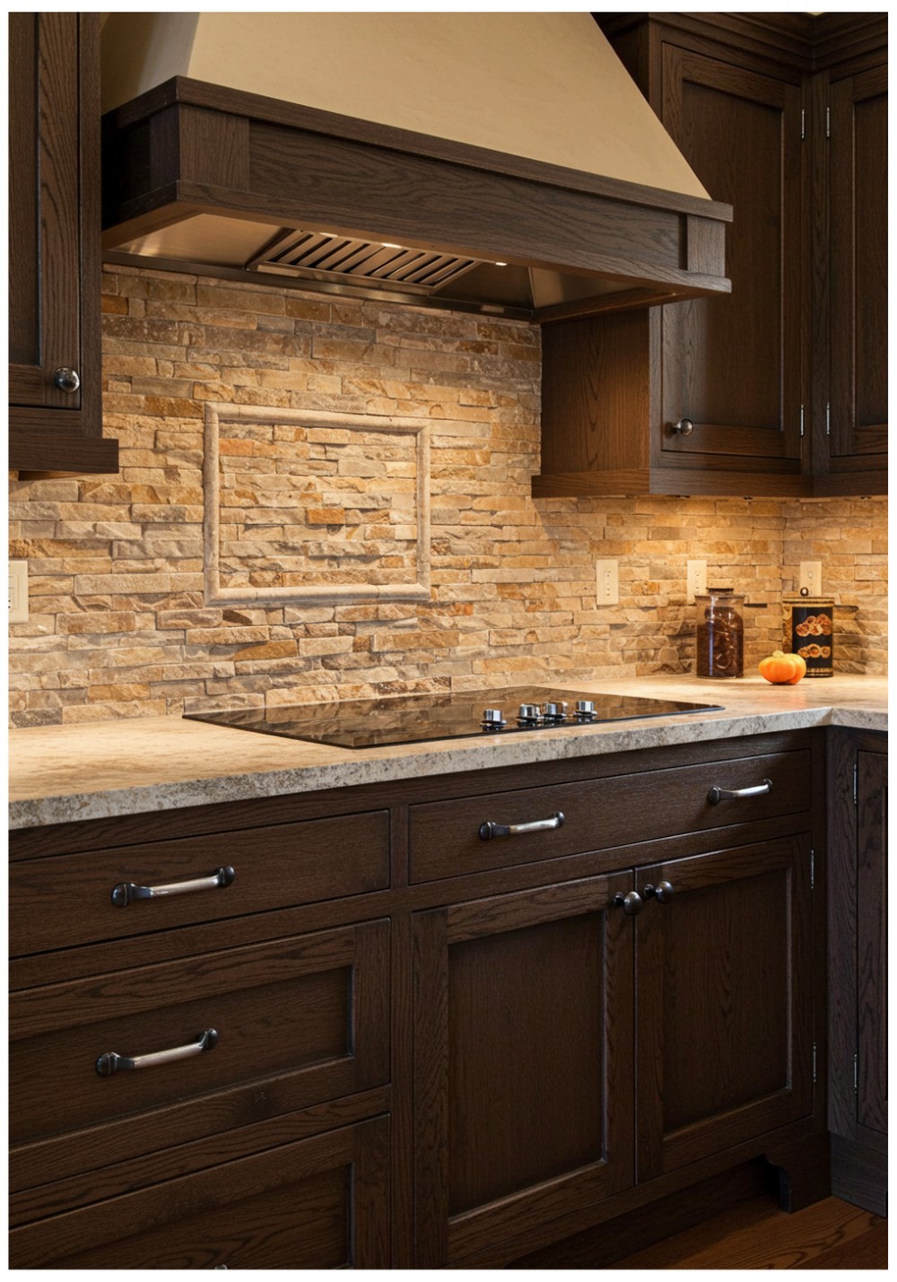 Craftsman Stone Backsplash Kitchen