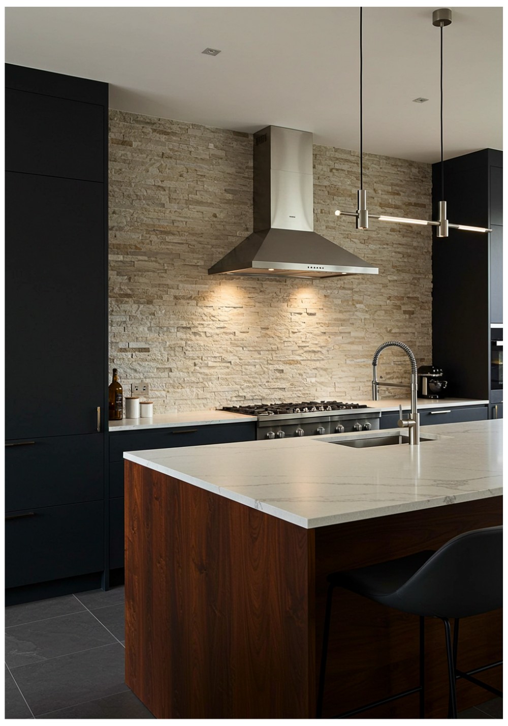 Contemporary Stone Backsplash Kitchen