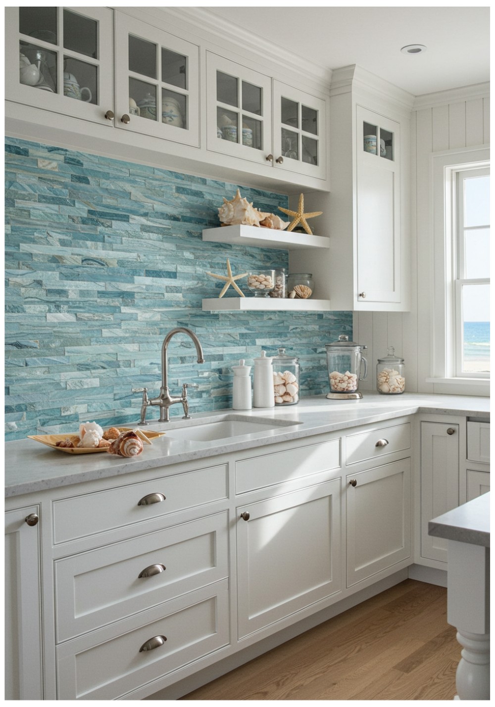 Coastal Stone Backsplash Kitchen