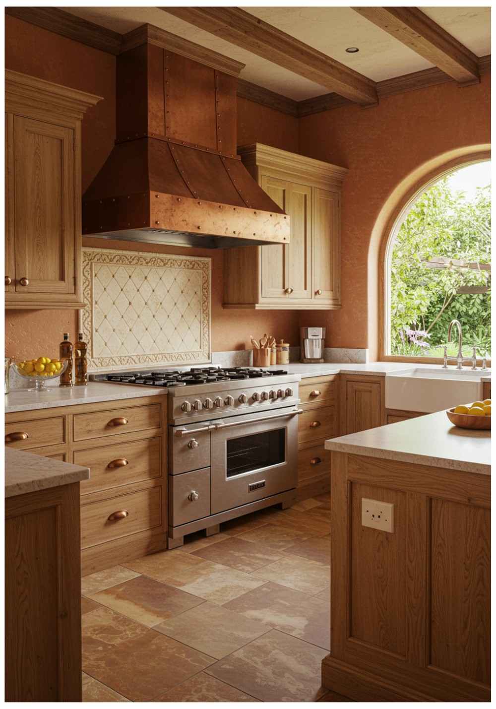 Transitional Terracotta Kitchen Walls