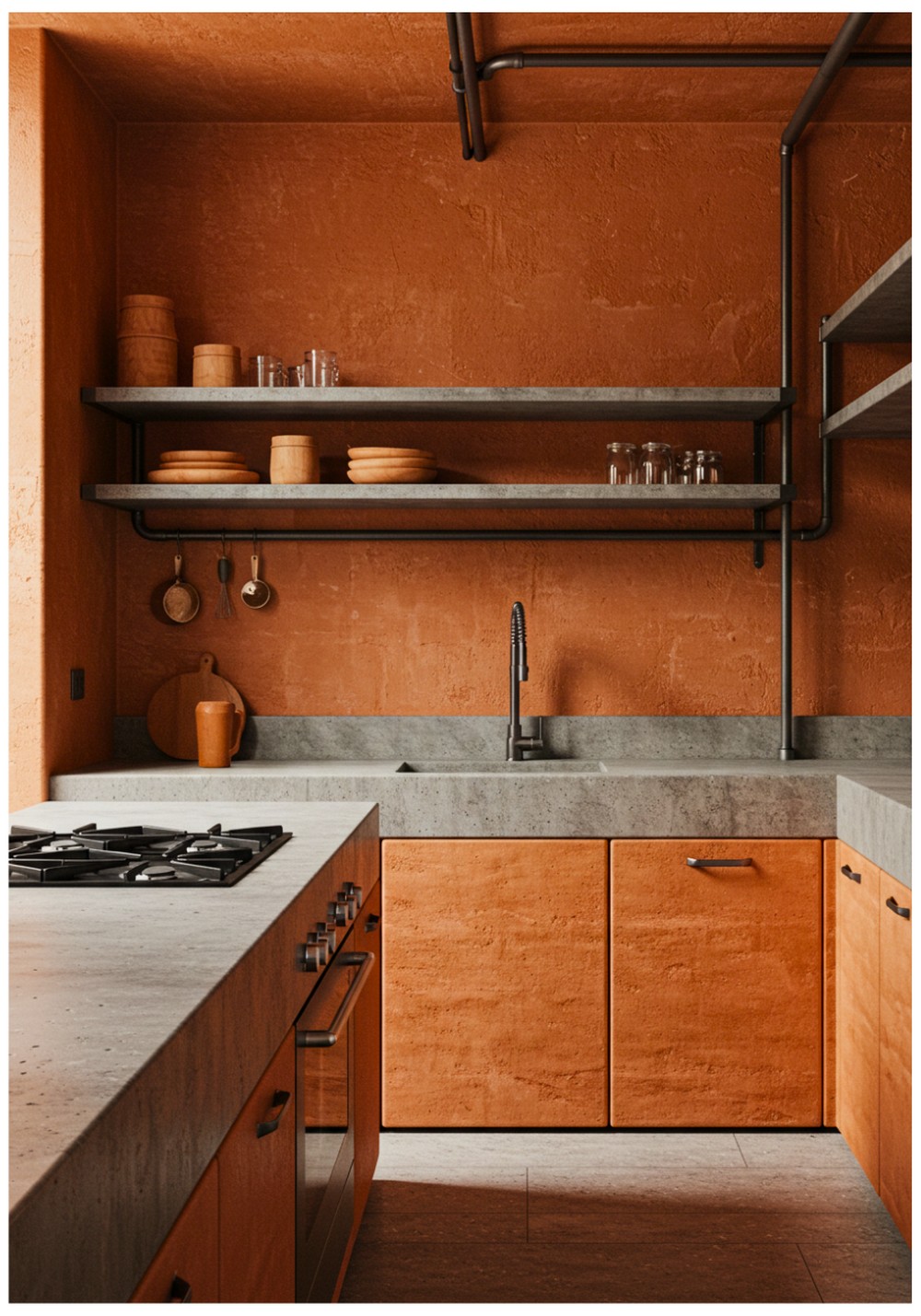 Industrial Terracotta Kitchen Walls
