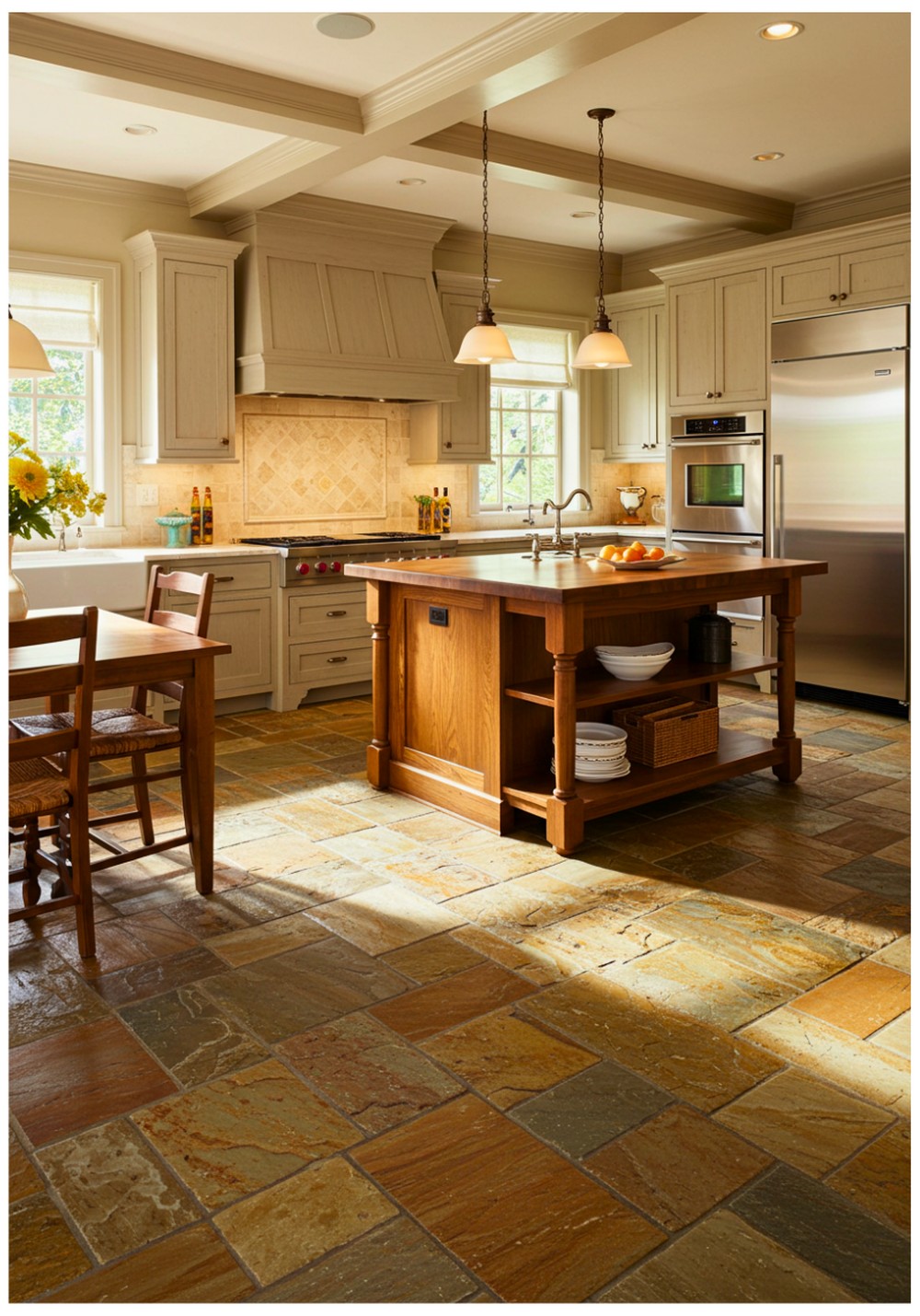Transitional Stone Kitchen Floor