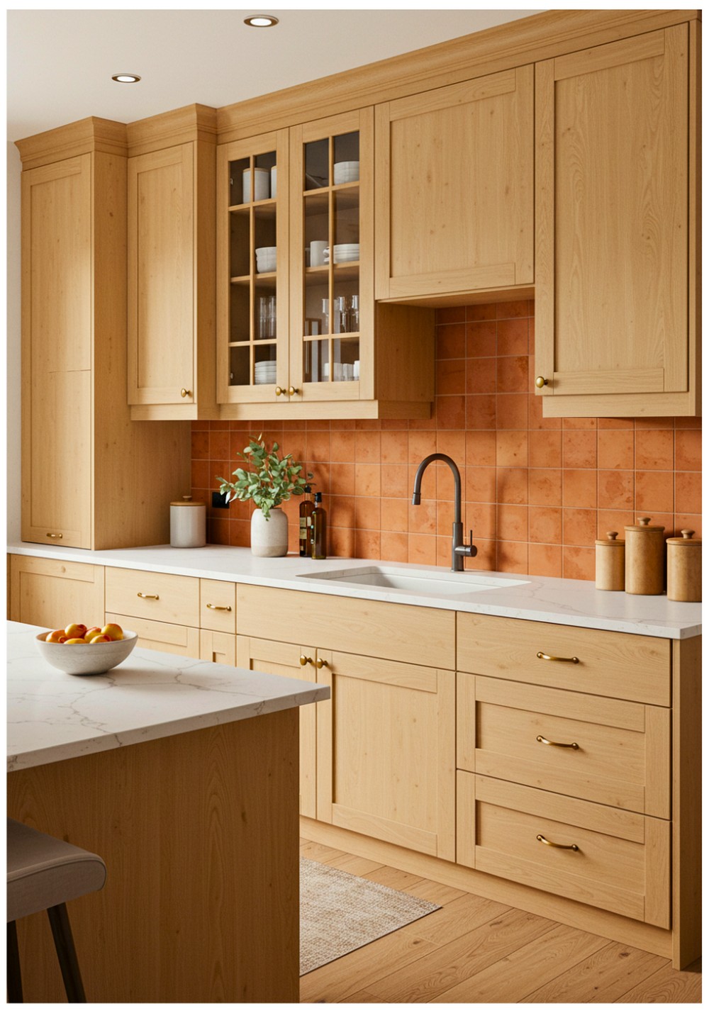 Transitional Terracotta Backsplash Kitchen
