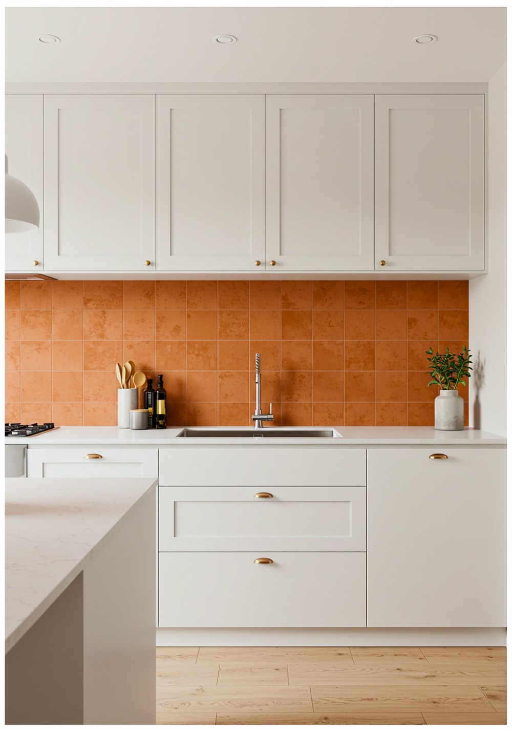 Minimalist Terracotta Backsplash Kitchen