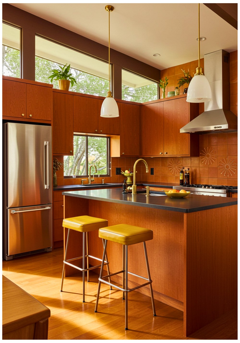 Midcentury Modern Terracotta Backsplash Kitchen