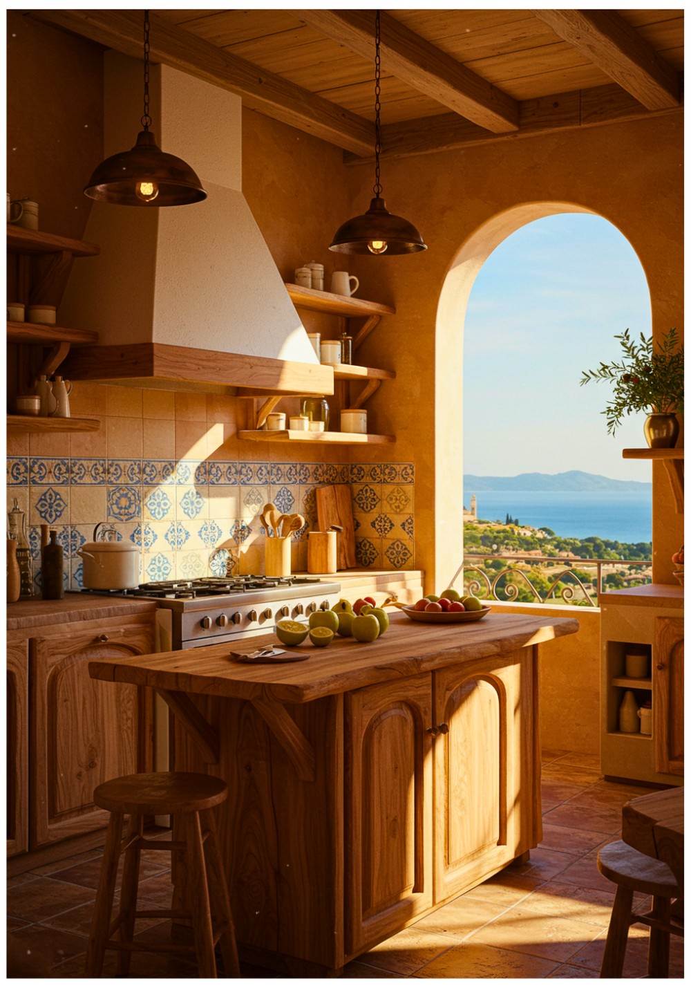 Mediterranean Terracotta Backsplash Kitchen