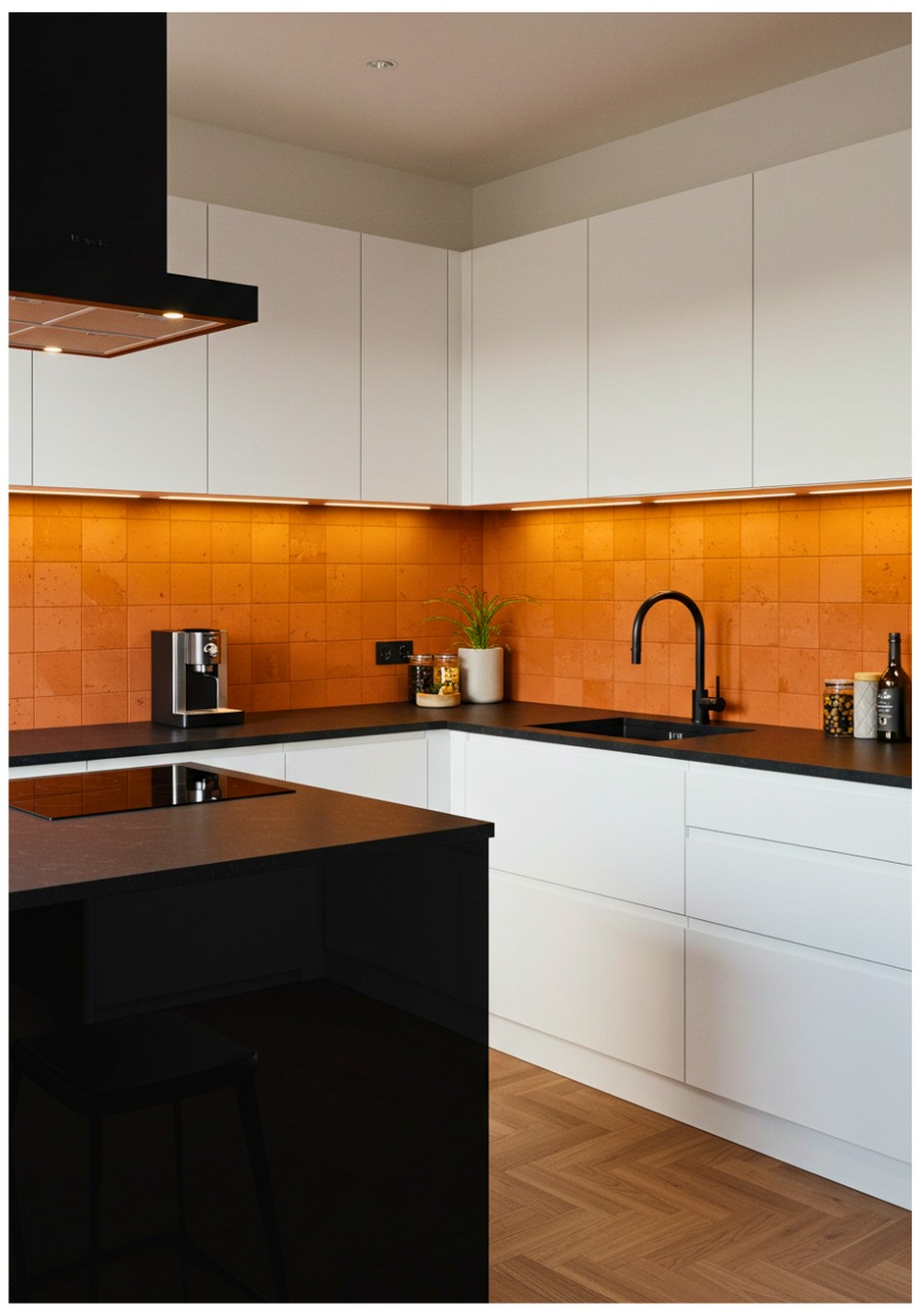 Contemporary Terracotta Backsplash Kitchen