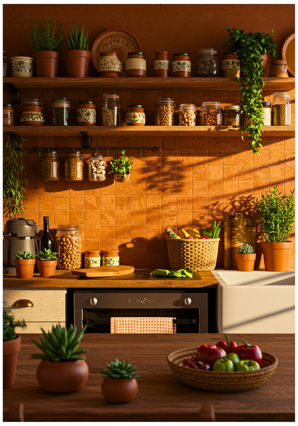 Bohemian Terracotta Backsplash Kitchen