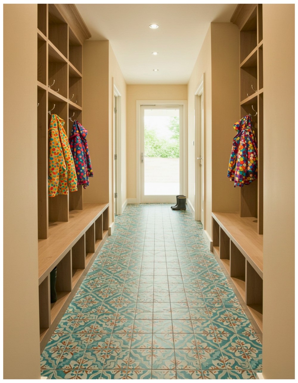 Mudroom Hallway with Patterned Floor Tiles