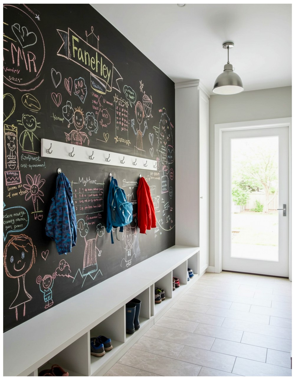 Mudroom Hallway with Chalkboard Wall