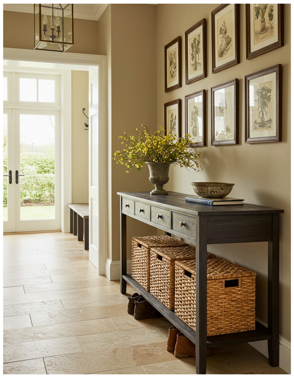 Mudroom Hallway with a Vintage Console Table