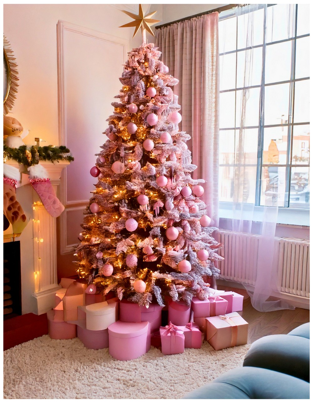 Pink ombré Christmas tree with gradient baubles and pastel