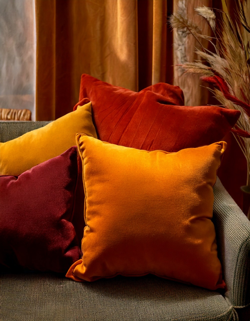 Velvet Pillows in Bold Autumn Shades