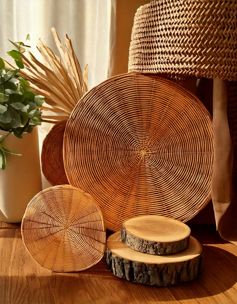 Natural Wood and Rattan Accents