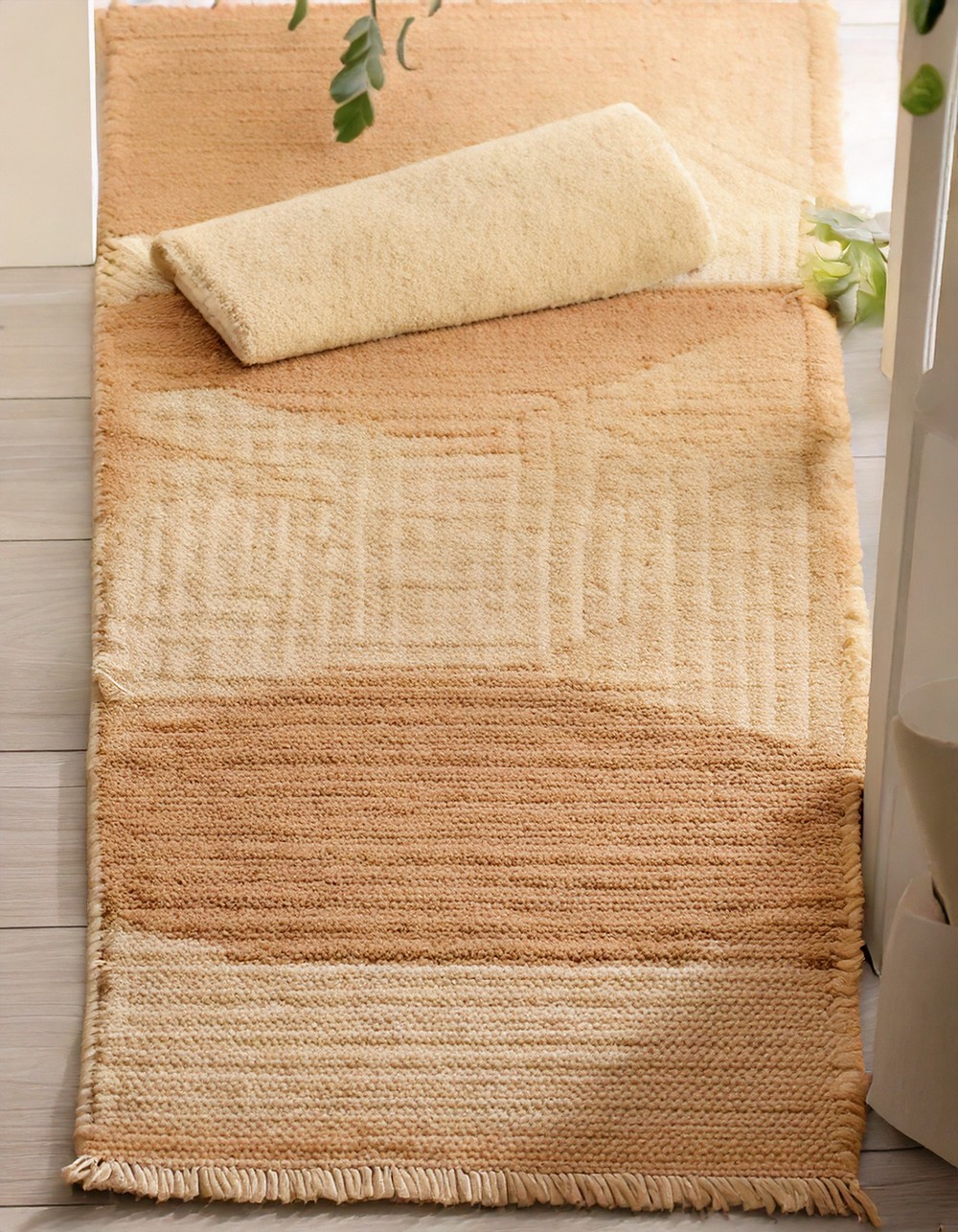 Beige and Cream Layered Doormats with Subtle Patterns
