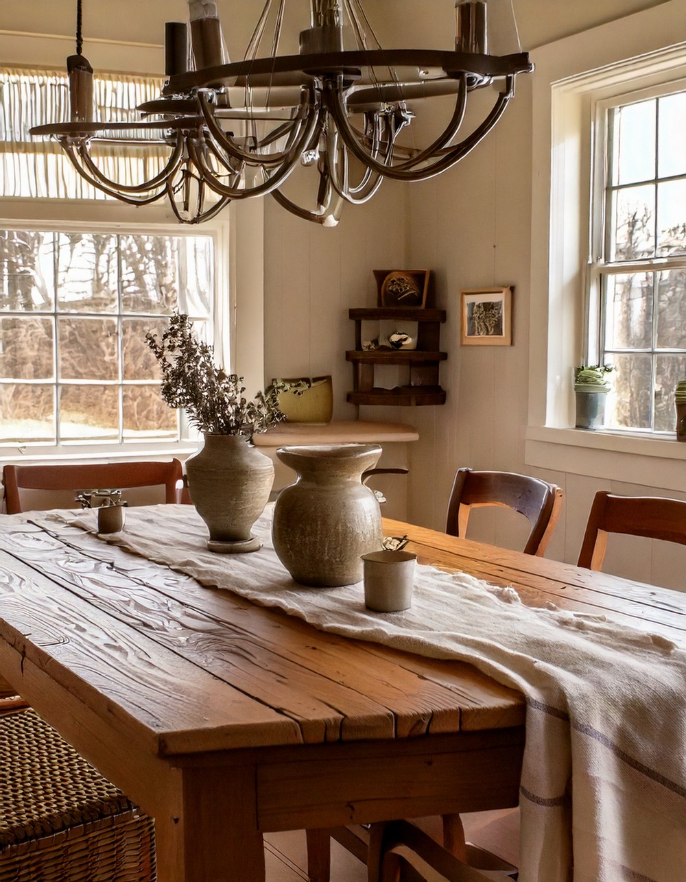 Farmhouse Dining Room with a Weathered Wood Table