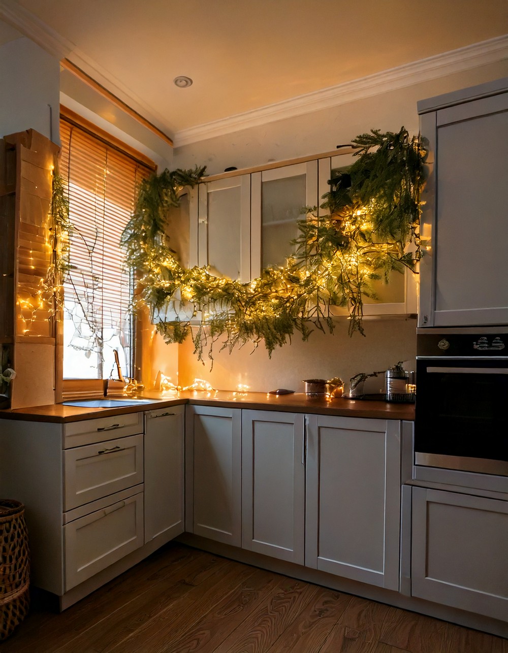 Pre-Made Garland Draped Over Cabinets