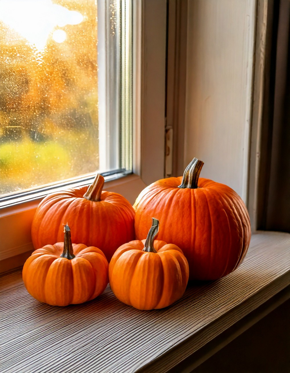 Mini Pumpkin Arrangement on a Windowsill