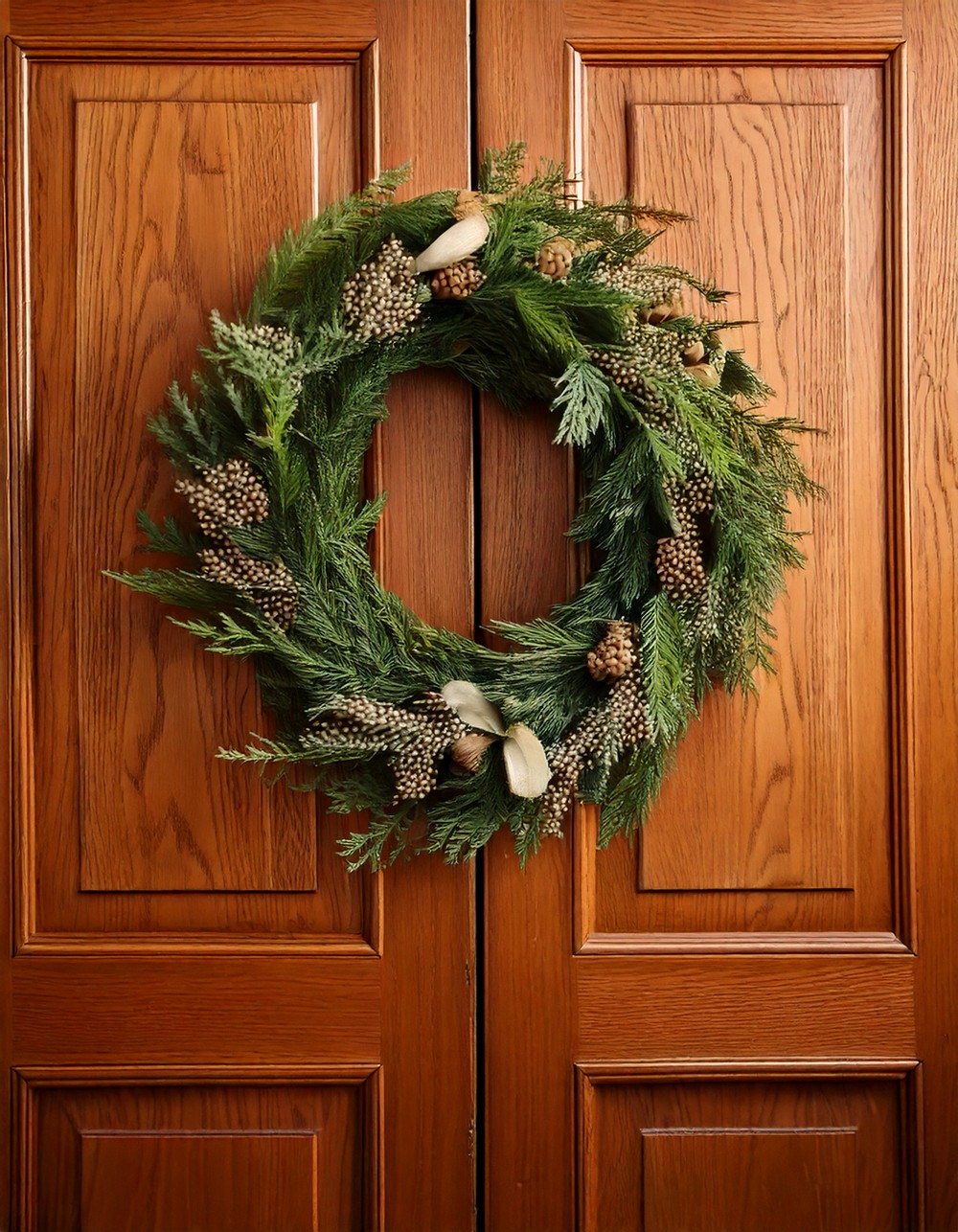 Small Wreath Hung on Cabinet Doors