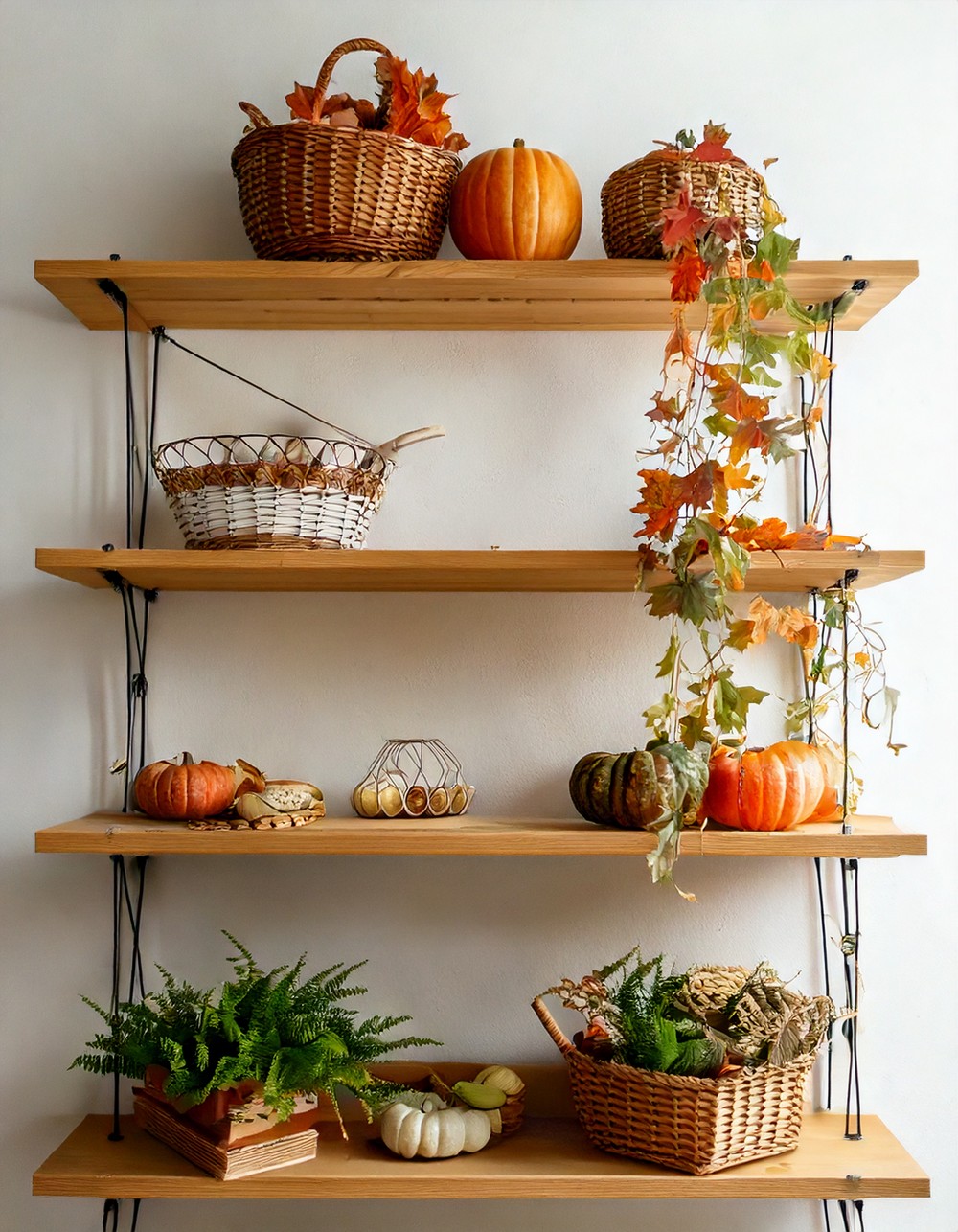 Narrow Floating Shelves with Autumn Decor