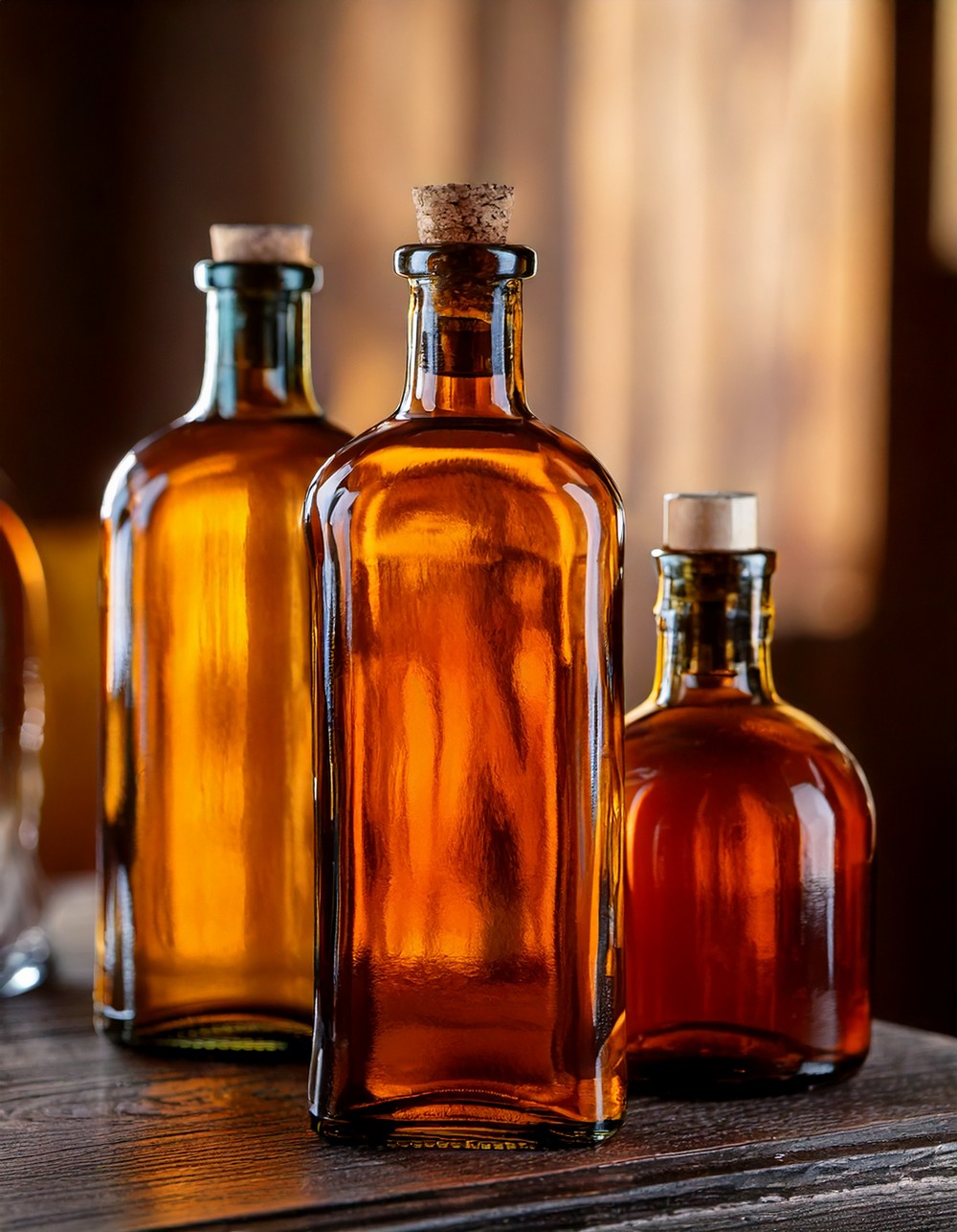 Vintage Glass Bottles with Amber Hues