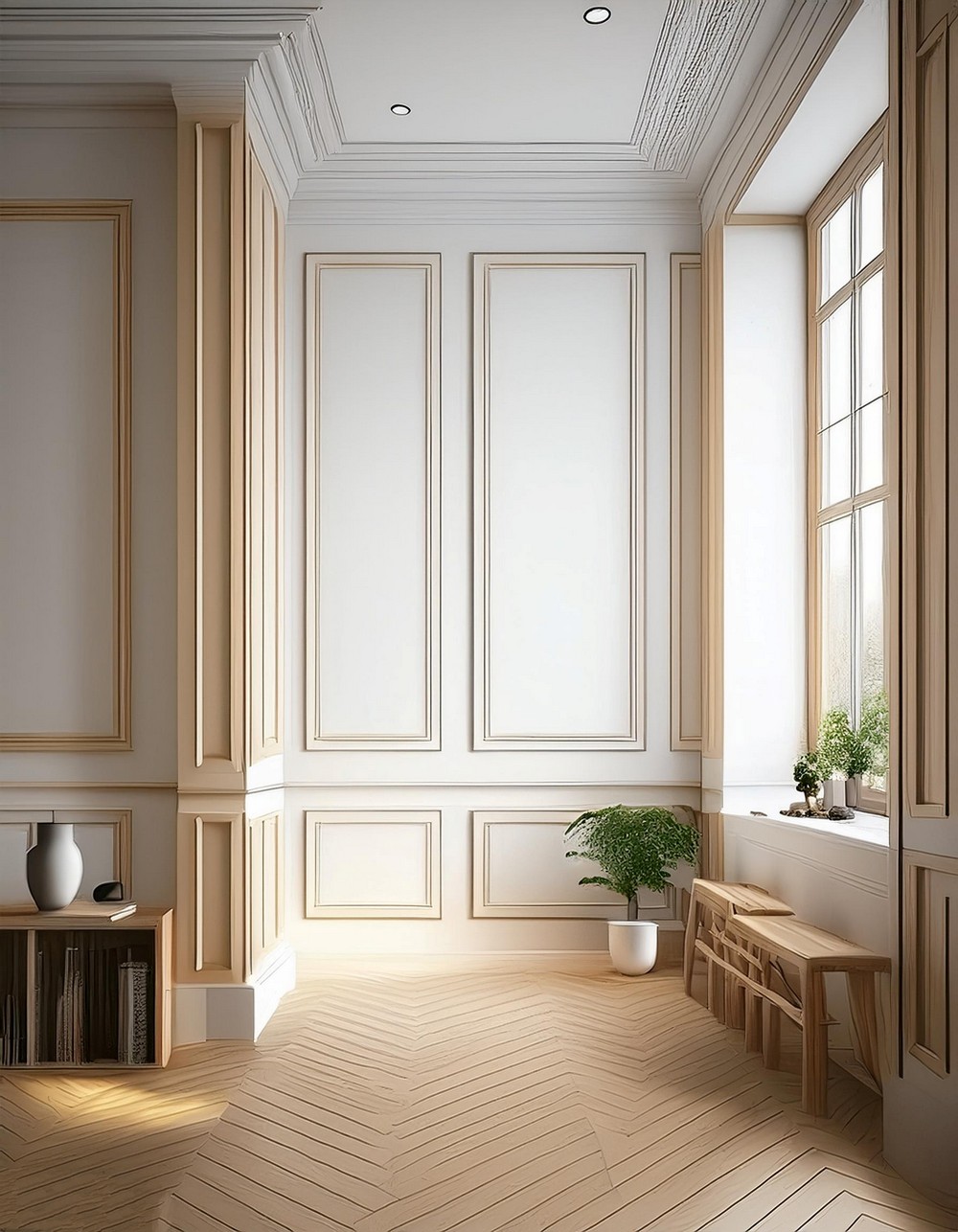 Home Office with Wood Trim