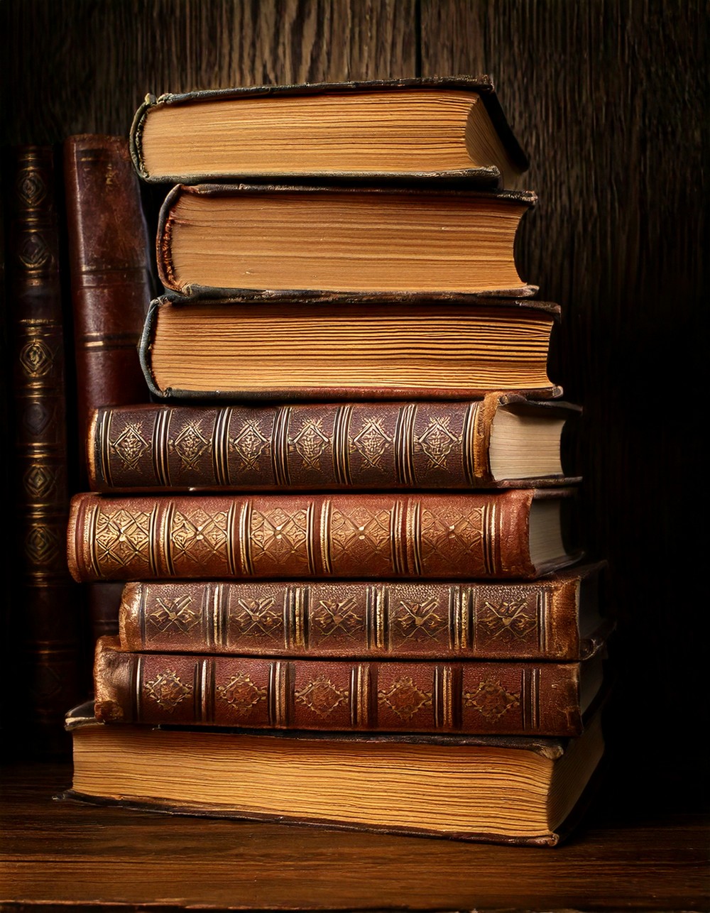 Aged Books Stacked for Display
